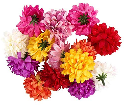 Ideen mit Herz Deko-Blüten, Kunstblumen, Blüten-Köpfe, Verschiedene Sorten, ca. Ø 4-5 cm (Dahlie - bunt - 14 Stück)