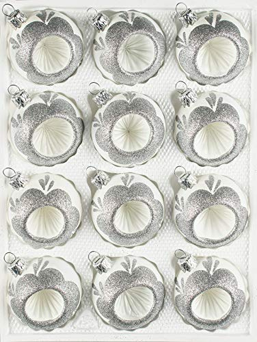 Navidacio 12 TLG. Glas-Weihnachtskugeln Set in 'Hochglanz Vintage Classic Weiss Silber ' Christbaumkugeln - Weihnachtsschmuck-Christbaumschmuck-Reflektorkugeln-Reflexkugeln-Reflector Ball