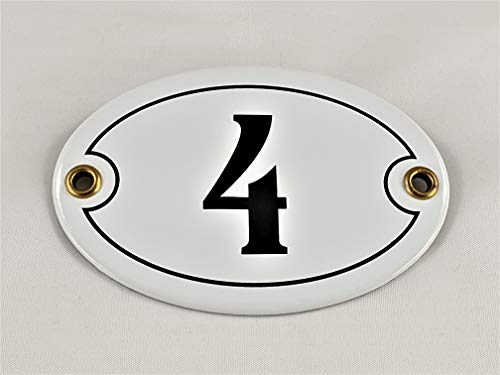 Targhetta smaltata con numero civico n. 4, ovale, bianco/nero