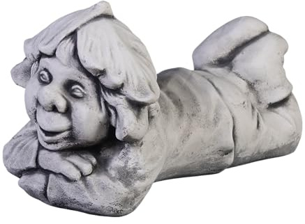 gartendekoparadies.de Gnom Kleiner Faulpelz, Steinfigur Wichtel, H. 18 cm, 6 kg, Grau, frostsicher aus Steinguss für Außenbereich