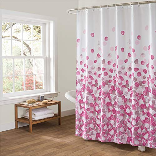 Xlabor Blumen Dick Duschvorhang 240x200cm Wasserdicht Stoff Anti-Schimmel inkl. 12 Duschvorhangringe Waschbar Badewannevorhang 240x200cm rosa
