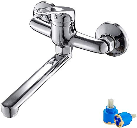 Küchenarmatur Wandarmatur Wandmontage Waschbeckenarmatur Spültischarmatur Küchen Wasserhahn Einhebelmischer Wand Waschtischarmatur Waschtischmischer mit 360° Drehbar für Küche Chrom (type1)