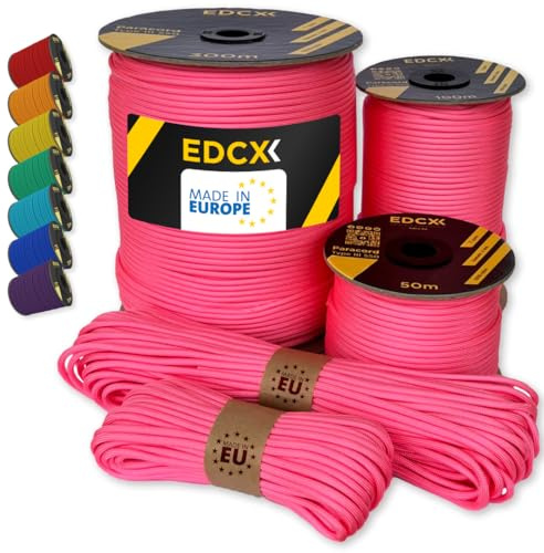 EdcX Paracord 550 Typ III 4 mm – 7 Kern-Strängen, 100% Nylon, reißfest bis 250 kg – 35+ Farben (10/15/30/50/100/300 m) – Survival-Seil, Fallschirmschnur, Zeltleine | Made in EU