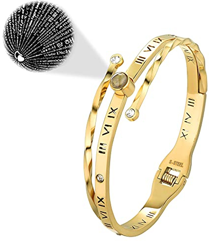 Flongo damarmband rostfritt stål armband dam armband kvinnor armband BFF kedjor med romerska siffror gravyr guld guld silver elegant för kvinnor, ca. 7,16(18,2cm), Rostfritt stål