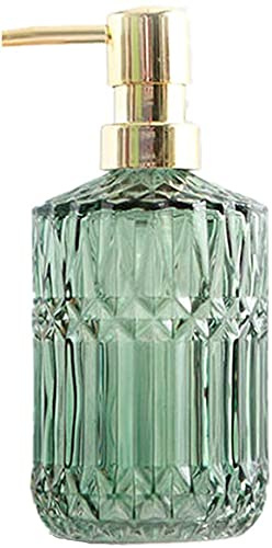 Dispenser di Sapone in Vetro Transparent Verde Ricaricabile 400ml Liquido Lavamani Dispenser Sapone Realizzato in Vetro per Detersivo per Piatti, Lozione Shampoo