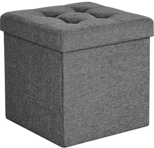Dripex Folding Fine Linen Storage Ottoman Box Footstool, Foldable Seat Bench Footrest - Dark Gray, 40L Capacity, Chest with Removable Lid for Living Room, Bedroom 38 * 38 * 38 cm