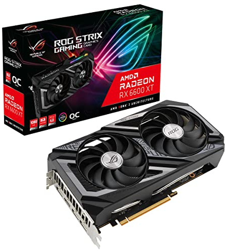 ASUS ROG Strix AMD Radeon RX 6600 XT OC Edition – Carte Graphique Gaming (8GB GDDR6, AMD RDNA 2, PCIe 4.0, DLSS 3, HDMI 2.1, DisplayPort 1.4a, Ventilateurs axiaux, Technologie 0dB)