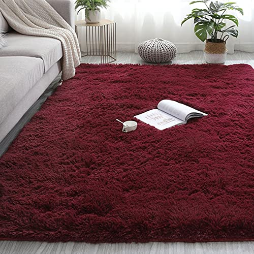 CHBIN Hochflor 200x300cm Carpet Wohnzimmer Nachahmung Wolle Teppich Fellteppich Faux Lammfell Flauschig für Bettvorleger Sofa Matte Oder Schlafzimmmer Deko Usw, Weinrot