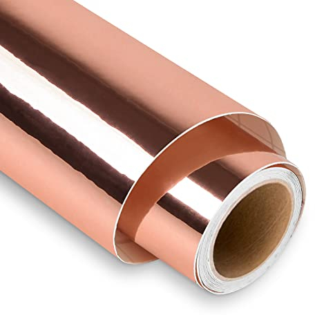 Rose Gold Permanent Vinyl - 12 x 5FT Rose Gold Vinyl Roll, Outdoor Self Adhesive Vinyl Roll for Decor Sticker, Party Decoration, Car Decal