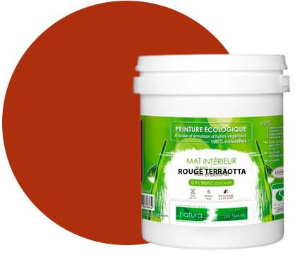 BOX DECO COULEURS Peinture murale naturelle écologique aspect mat intérieur Natura - 1L, Rouge Terracotta