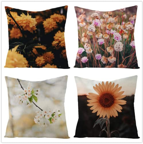 Heeboode 4 Stück Weihnachten Kissenbezug,Polyester Baumwolle Leinen Kissenhülle Dekokissen Kissenhüllen Set,Modern Vier Jahreszeiten Kissen Fall Mit Unsichtbaren Reißverschluss Begonie,40x40cm