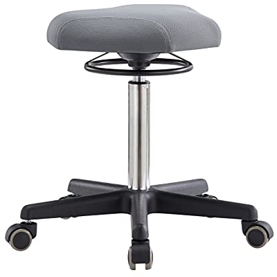 1stuff® Rollhocker Sattelhocker Drey - Hybrid-Sitz von 3 Seiten nutzbar - Sitzhöhe 53-73cm - Drehstuhl Drehhocker Praxishocker Arzthocker Arbeitshocker Bürohocker (Stoff Mittelgrau)
