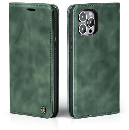 LBH Handyhülle für Apple iPhone 13 Pro in Grün mit Karten- und Geldfach Smartphone Hülle mit Standfunktion Flip Case Schutzhülle Magnetverschluss Vintage
