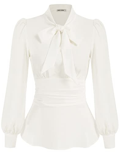 GRACE KARIN Women Casual Long Sleeves Top Blouse Oversize T Shirt Victorian Shirts Tops Vintage Peplum for Wedding Guest White XL