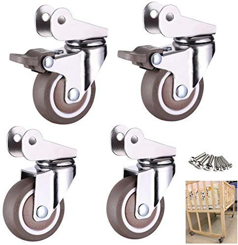 LUNEZY Ruedas pequeñas, Ruedas giratorias, Ruedas de Carro de Goma, Ruedas móviles, Ruedas de Repuesto para Muebles, Ruedas para Cama de bebé, 4 Piezas, Soporte Tipo P Ancho 20 mm (Freno