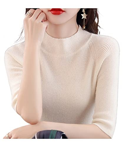 DEETEN Kaschmirpullover Damen Kurzarm Pullover Damen Pullover Kurzarm Slim Fit Strickoberteil (Color : White, Size : M)