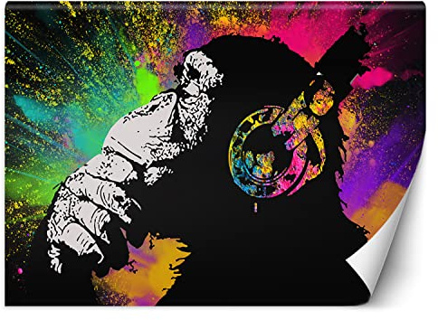 Feeby Papel Pintado Mono DJ Chimpancé Arte callejero 250x175 cm Colorido XXL Fotomurales Tejido No Tejido Decoración De Pared Moderna Decorativos Dormitorio Para la sala Banksy Graffiti Mural