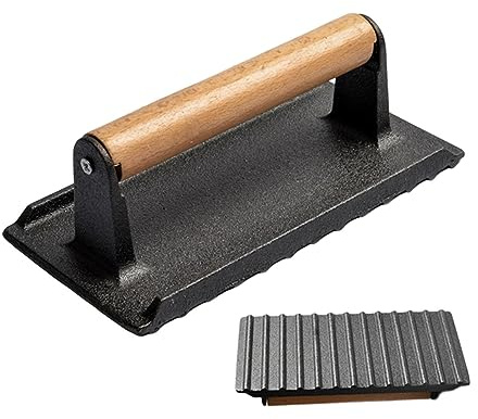 woyufen - Prensa para Parrilla de Hierro Fundido (Rectangular, Resistente con Mango de Madera, Cocina, Utensilios de Parrilla para Viajes al Aire Libre, pícnics, Camping