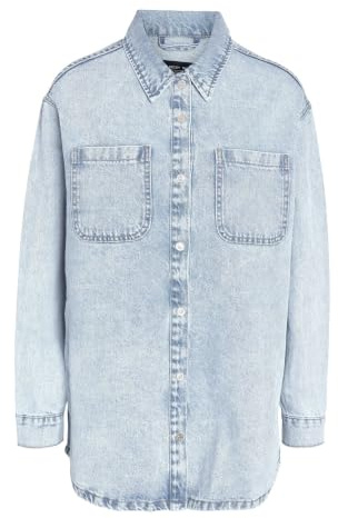 Noisy may Damen Jeansjacke Oversize Denim Übergangsjacke Dropped Shoulder Shacket Bleached Design, Farben:Hellblau, Größe:S