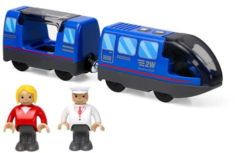 EVERGD Electric Train Set for Kids, Magnetic Martin Battery Powered Powerful Engine Locomotive Train Set Educational RC Train Model for Wooden Track (Blue)