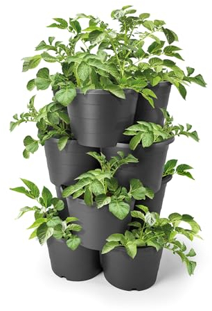 Spetebo Kartoffel und Tomaten Anzucht Pflanzturm 65 x 42 cm - 4er Set - Kunststoff Säulentopf in anthrazit stapelbar - Garten Deko Blumensäule Kräuterbeet Blumentopf Kartoffelturm