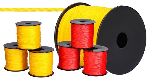 ToolSpace 6x Cordeau de maçon 100m x 1.6mm - 3x Jaune, 3x Rouge Ficelle de Construction, d'alignement Soie de polypropylène - Fil de Maçon Ligne de Guidage, de Plomb, Pavage d'épaisseur Cordon de Pose