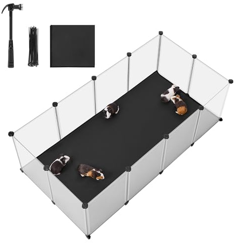 SONGMICS 20 Panels Guinea Pig Playpen,Removable Oxford Fabric Mat,Small Animal Pen, Pet Fence Indoor,DIY Plastic Enclosure for Hamsters, Rabbits, Hedgehogs, 49.2 x 24.8 x 16.5 Inches, White ULPC009W01