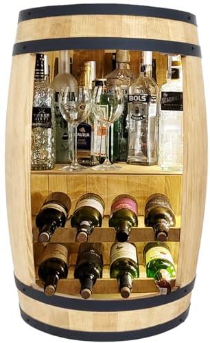 Generisch Fassbar Weinregal Holztisch 80x50cm LED Weinfass Bartisch Hausbar Regal Alkohol Schrumpfflaschenregal Regale Holzfass Theke Fassmöbel Weinregal Möbel Wohnzimmer