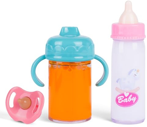 Aolso Ensemble d'Accessoires pour Poupée, Accessoires pour poupée, biberons, tétines, biberons pour poupée, Jouet d'alimentation pour bébés, Le Liquide disparaît Lorsque lapoupée s'incline 3pcs
