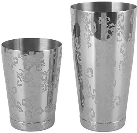 WPKD BLUEIY Shaker Cocktail,Shaker per Cocktail in Acciaio Inossidabile con Incisione,Mixer da Bar Boston,per Casa,Bar e Feste(Argento)