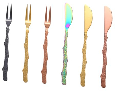 Garneck 6pezzi Forchette e Coltelli Per Frutta in Acciaio Inossidabile Doppi Rezzetti Facili Da Pulire Per Dessert, Frutta e Buffet Per Casa e Ristorante