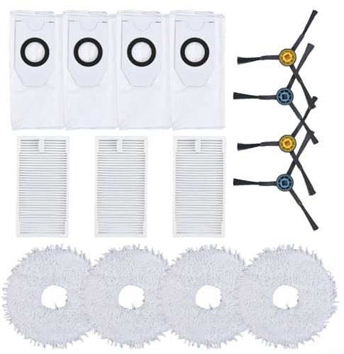 Donkivvy 15 Pcs Replacement Parts Accessories Fits for Midea V12 Robot Vacuum Cleaner, Include 3 HEPA, 4 Mop Cloths, 4 Bags, 4 Side Brushes