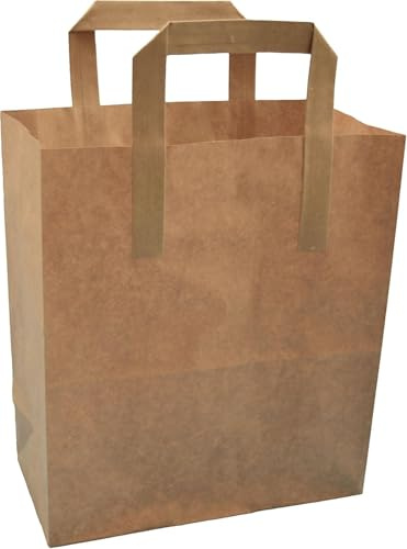 SMART BUYS Paper Bags with Handles – Brown Kraft Bags for Lunch, Takeaway, Grocery, Parties, and Gifts – Eco-Friendly, Reusable, and Sturdy Packaging for All Occasions (100, Small (7x8.5x3.5”))