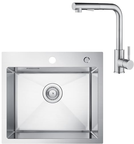 CECIPA 50x45 cm Fregadero Cocina 1 Seno Inox con Grifo Cocina Extensibles