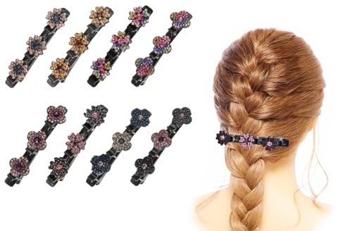 Hitopin 8 Pezzi Fermagli Per Capelli Intrecciati, Fermagli Pietre Di Cristallo Scintillanti, Mollette Capelli Donna a Doppio Strato, Fermagli per Capelli con Strass,Accessori Per Capelli Da Donna