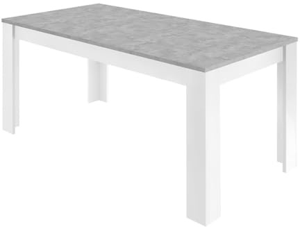 AltoBuy OTELLO - Table Repas 180cm Blanc Laqué Brillant Plateau Aspect Béton