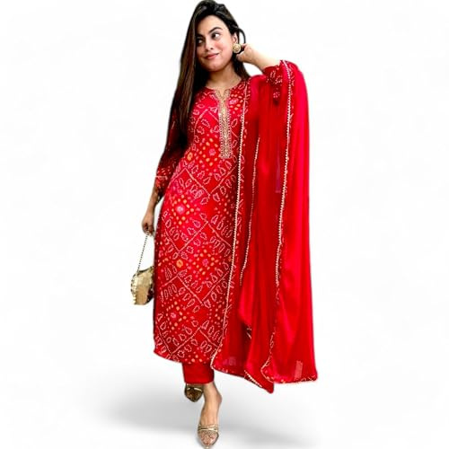 RangMahal Women's Tunic Dress for Women - Pink Rayon Embroidered Sequence Kurta Set – Hand Embroidered Indian Straight Kurti with Pant – Casual Indian Suit Set for Office & Daily Wear-2X-Large