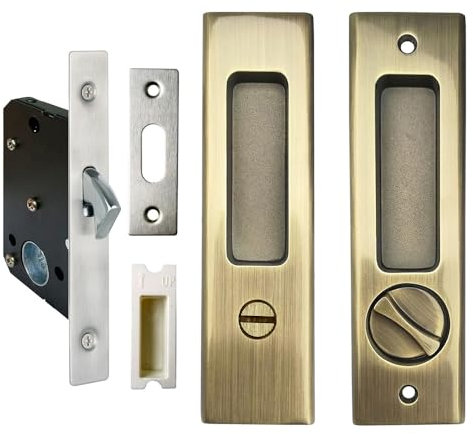 Serrure de porte coulissante sans clé, serrure de porte de poche, serrure à mortaise rétro cyan, poignée encastrée rectangulaire, 160 mm