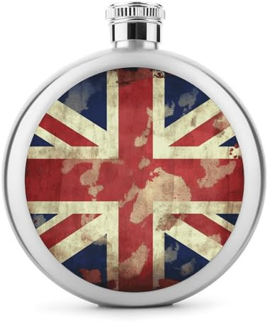 Stainless Steel Flask 5 Oz Vintage Union Jack British Flag Pocket Flask Liquor Flask Leakproof Drinking Flask Screw Top for Alcohol Polished Camping Outdoors