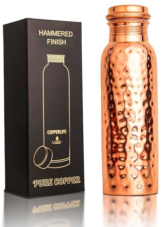 New Launch Copper Water Bottle 34 Ounces | 100% Pure Copper For Ayurveda Health Benifit | Hammered Design Handmade For Drinking Water | Tested Leak Proof Lid