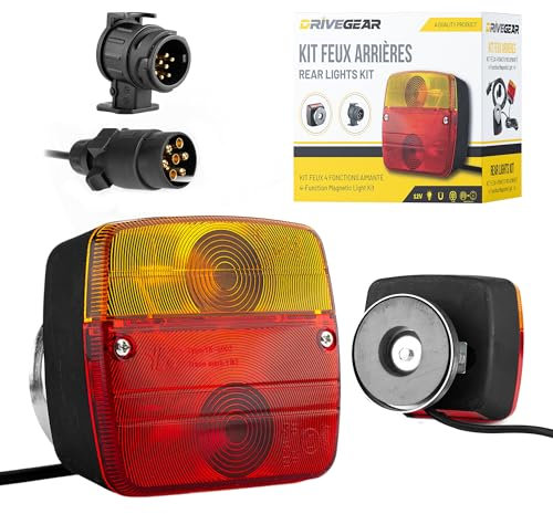 DRIVEGEAR Fanali posteriori rimorchio magnetici 12V Kit luci rimorchio agricolo 7 poli con cavo 7m e adattatore 13-7 – Fanali posteriore CE impermeabili per trattori, trailer e carrelli