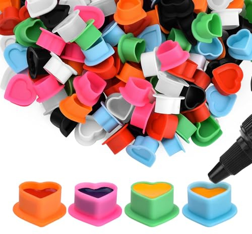 BAMTTOO 200pcs Mixed Color Tattoo Ink Cup Disposable Silicone Tattoo Pigment Cups Ink Holder Eyebrow Eyeliner Lip Pigment Caps Microblading Tattoo Supplies
