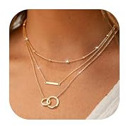 Dochais 3Pcs Kette Gold Damen, 14K Vergoldete Layering Halskette Damen mit Anhänger, Wasserfester Goldkette Kreuz/Zirkonia Lange Choker Kette Set für Frauen, Trendiger Goldschmuck