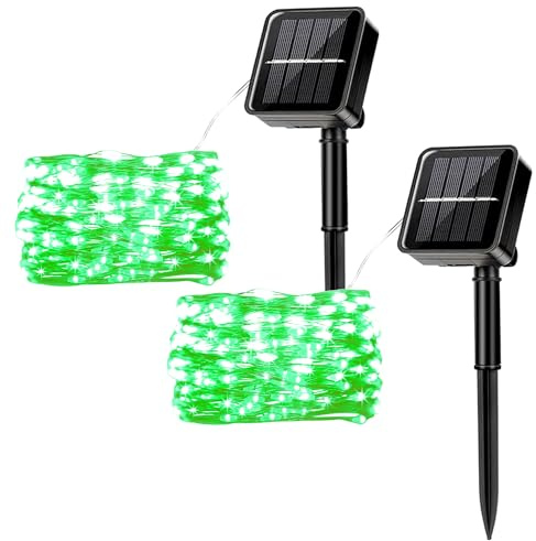 MUXIJIA 2 pezzi di luci a stringa solare per esterni, 12 M / 39 Ft 100 LED Luci a stringa impermeabili Luci a stringa solare a 8 modalità per decorare giardino, patio, cortile, festa (verde)