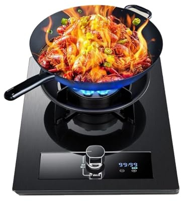 BZJPRFC Cocina A Gas De 1 Quemador, Cocina De Encimera De 5,2 KW, Mesa De Comedor De Vidrio Templado, Protección contra Incendios Y Temporizador(NG)
