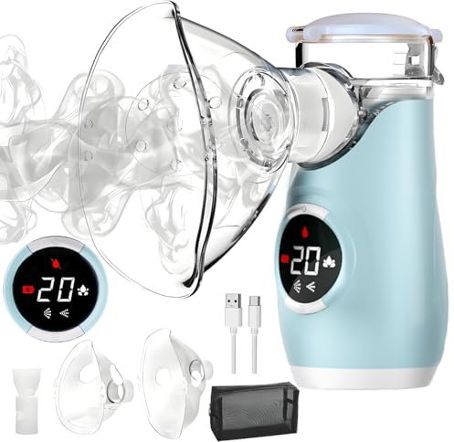 Inhaler Device for Adults Children with LED Screen, Self-Cleaning Mode, 3 Timed Spray Modes, with 2 Masks and Mouthpiece, Portable USB Rechargeable Inhaler