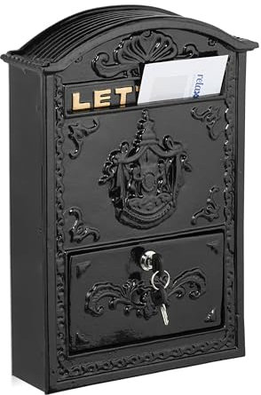 Relaxdays Cassetta Posta, Design Antico, Porta Lettere A4, Casella Postale in Ferro e Alluminio, 42x28x10 cm, Nero Oro