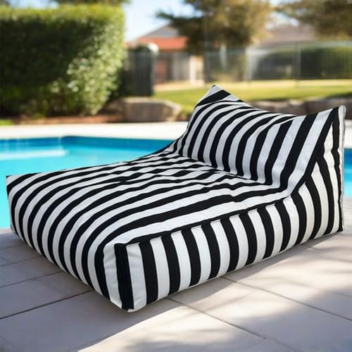 SXBCyan Bean Bags Floating Bean Bag For Pool- King Outdoor Waterproof Oxford Bean Bag Cover Floats Lounger No Filler Stripe Outdoor Beach Pouf Beanbag Sofa Bed(Black)