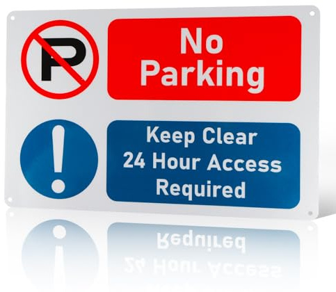 No Parking Keep Clear 24 Hour Access Required Warning Sign, PVC Rigid Plastic 4 Pre-Drilled Holes No Parking Signs Outdoor, 300x200, Self-Adhesive, Tough, Durable and Rust-Proof Weatherproof Sign