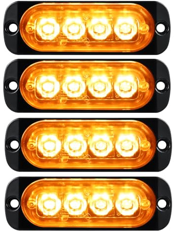 YOJZMA 4Pcs Feu stroboscopique d'urgence à LED, 4 LED Ambre Feu clignotant | Montage en Surface Feux signalisation danger, 9 modes, 12V-24V, Étanchéité IP67, pour Camions Grille, Véhicules Tout-Terrain